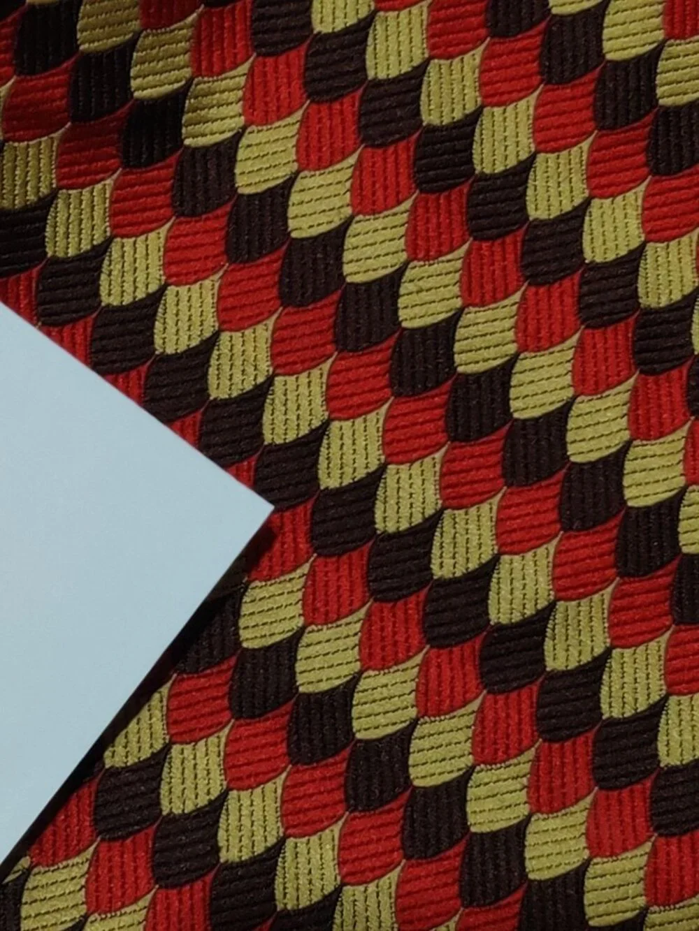 Necktie Vintage 70s Wide Tie Geometric Red Brown Gold Scallop Pattern Retro Mod